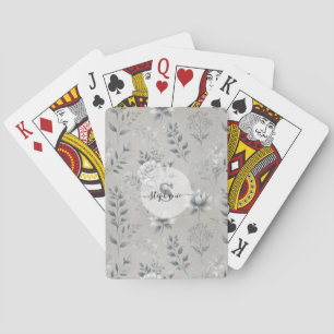 Vintage Floral Pattern on Rustic Grey Background Playing Cards