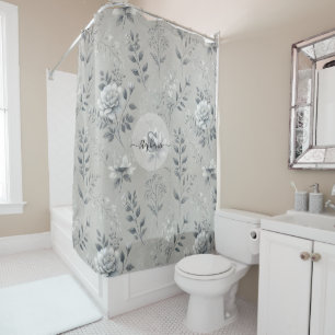 Vintage Floral Pattern on Rustic Grey Background Shower Curtain
