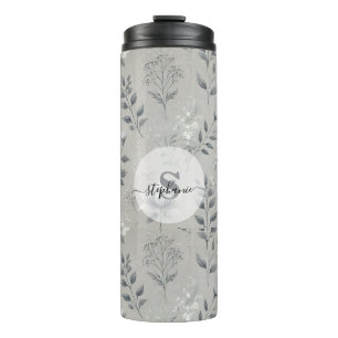 Vintage Floral Pattern on Rustic Grey Background Thermal Tumbler