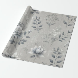 Vintage Floral Pattern on Rustic Grey Background Wrapping Paper