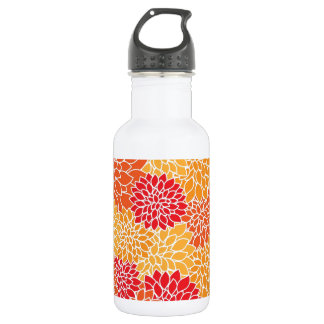 Vintage Floral Pattern Orange Red Dahlias Flowers 532 Ml Water Bottle