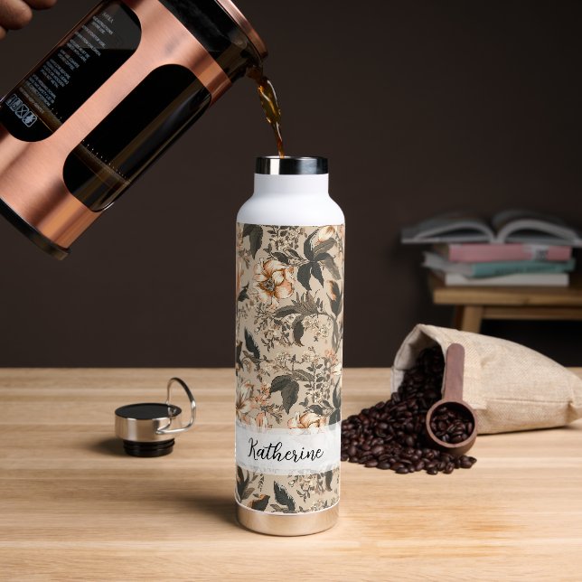 Vintage Floral Pattern Personal Water Bottle (Coffee)