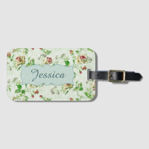 Vintage Floral Pattern Pink Roses Personalised Luggage Tag