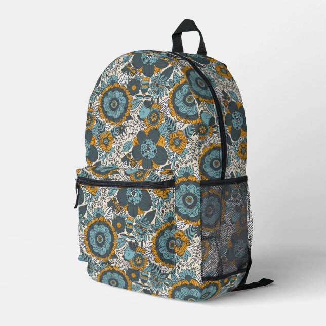 Vintage floral pattern printed backpack (Back Corner Right)