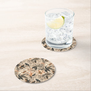 Vintage Floral Pattern Round Paper Coaster