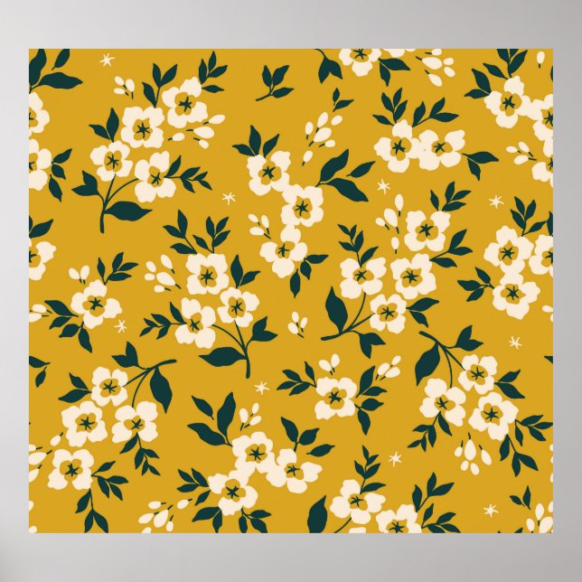 Vintage floral pattern, small white flowers. poster (Front)