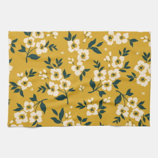 Vintage floral pattern, small white flowers. tea towel