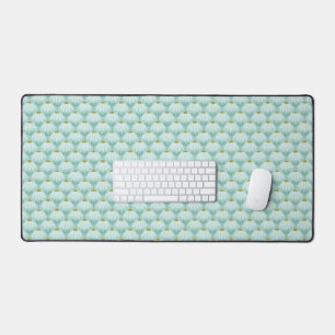 Vintage Floral Pattern Teal Blue & Olive Green Desk Mat