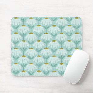 Vintage Floral Pattern Teal Blue & Olive Green Mouse Mat