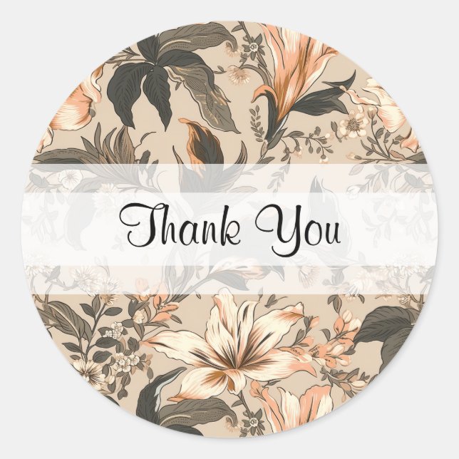 Vintage Floral Pattern Thank You Round Sticker (Front)