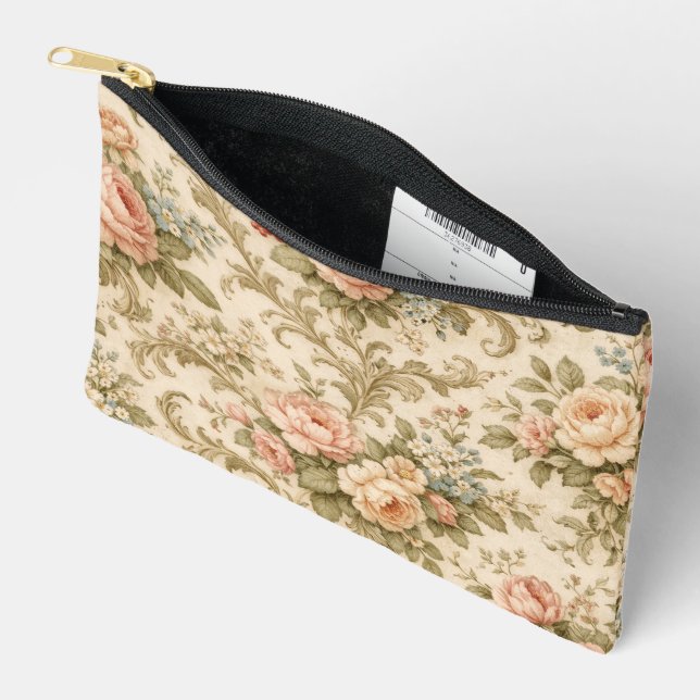 Vintage Floral Pattern Wallpaper  Accessory Pouch (Open)