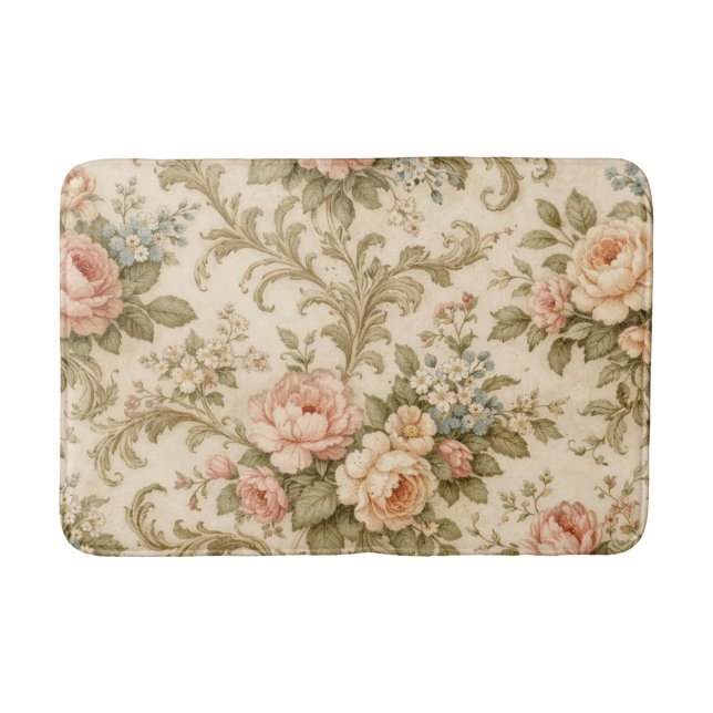Vintage Floral Pattern Wallpaper  Bath Mat (Front)