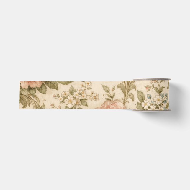 Vintage Floral Pattern Wallpaper  Grosgrain Ribbon (Front)