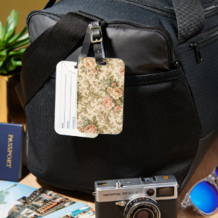 Vintage Floral Pattern Wallpaper Luggage Tag