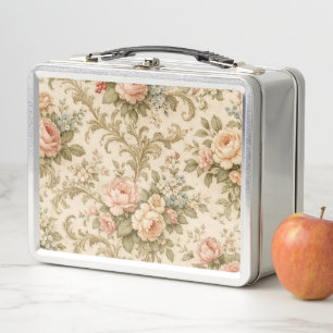 Vintage Floral Pattern Wallpaper Metal Lunch Box