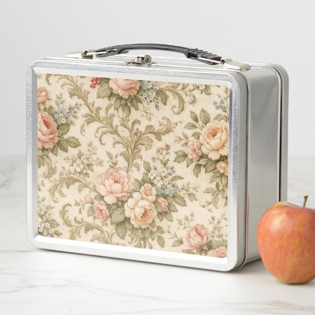 Vintage Floral Pattern Wallpaper  Metal Lunch Box (In Situ)