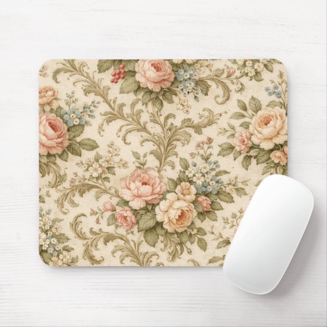 Vintage Floral Pattern Wallpaper  Mouse Mat (With Mouse)