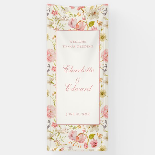 Vintage Floral Pattern Wedding Banner (Vertical)