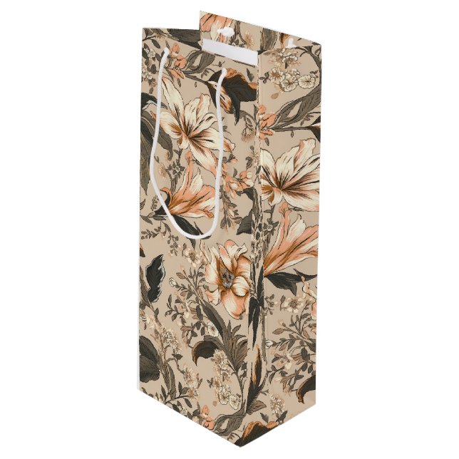 Vintage Floral Pattern Wine Gift Bag (Front Angled)