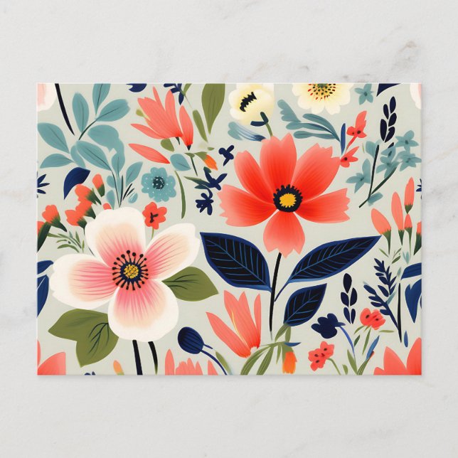 Vintage Floral Pattern with Bold Colours Postcard (Front)