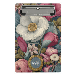 Vintage Floral Pattern with Custom Name Mini Clipboard