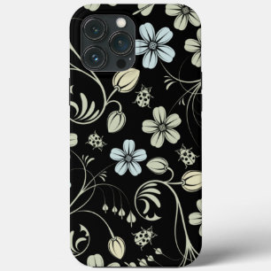 Vintage Floral Pattern with Ladybugs on Black iPhone 13 Pro Max Case