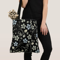 Vintage Floral Pattern with Ladybugs on Black