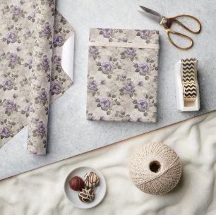 Vintage Floral Pattern with Lavender Roses  Wrapping Paper