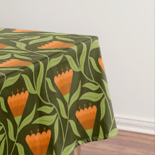 Vintage Floral Pattern with Orange Tulips Tablecloth