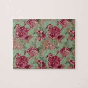 Vintage Floral Pattern With Pastel Colors Flowers Jigsaw Puzzle