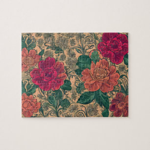 Vintage Floral Pattern With Pastel Colours Flowers Jigsaw Puzzle