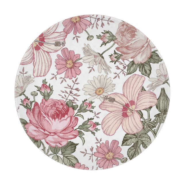 Vintage Floral Pattern with Roses Cutting Board (Front)
