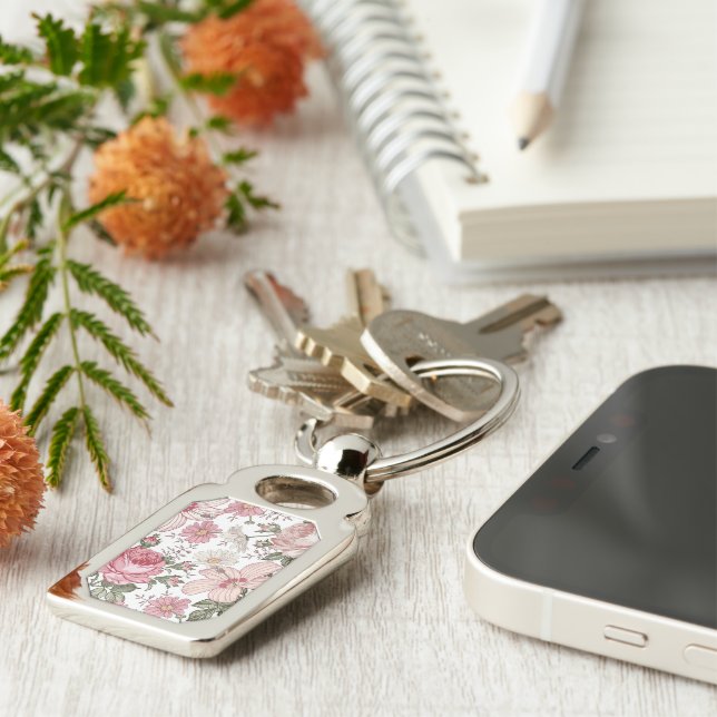 Vintage Floral Pattern with Roses Key Ring (Side)