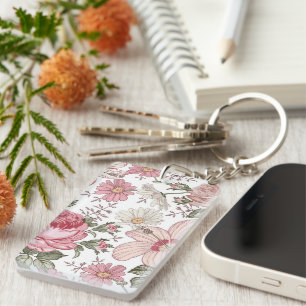Vintage Floral Pattern with Roses Key Ring