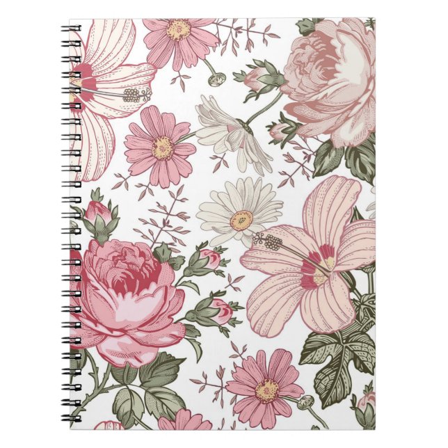 Vintage Floral Pattern with Roses Notebook (Front)
