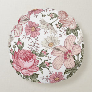 Vintage Floral Pattern with Roses Round Cushion