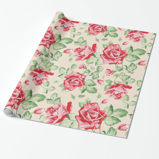 Vintage Floral Pattern Wrapping Paper (Unrolled)