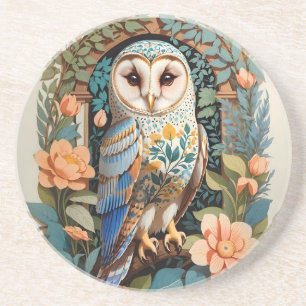 Vintage Floral Patterned Barn Owl Coaster