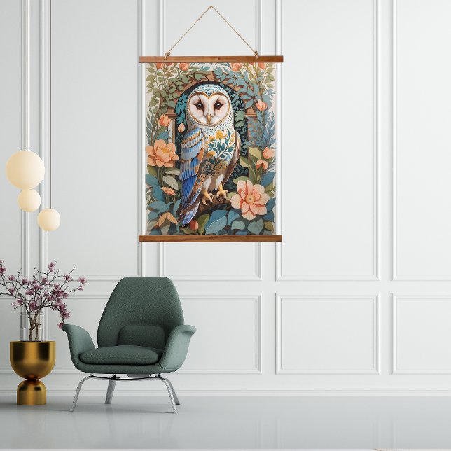 Vintage Floral Patterned Barn Owl Hanging Tapestry (Creator Uploaded)