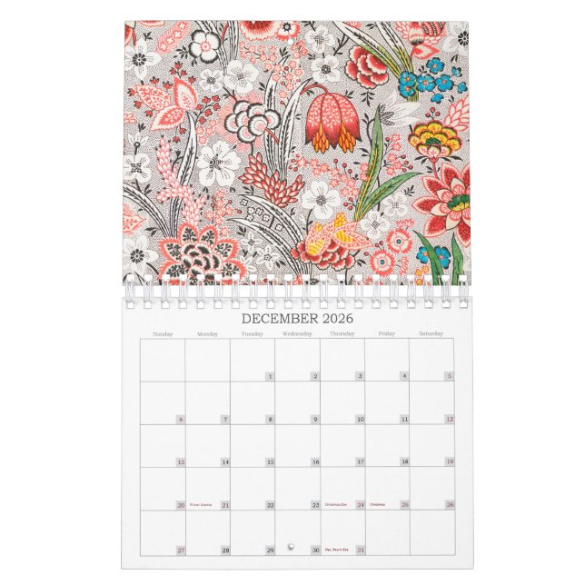 Vintage Floral Patterns Mid-Year / Academic Calendar (Dec 2026)
