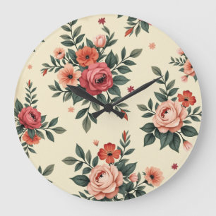 Vintage floral patterns with classic elegance large clock