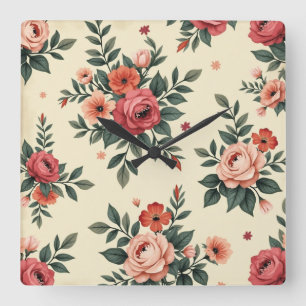 Vintage floral patterns with classic elegance square wall clock