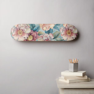 Vintage Floral Peach and Pink Skateboard