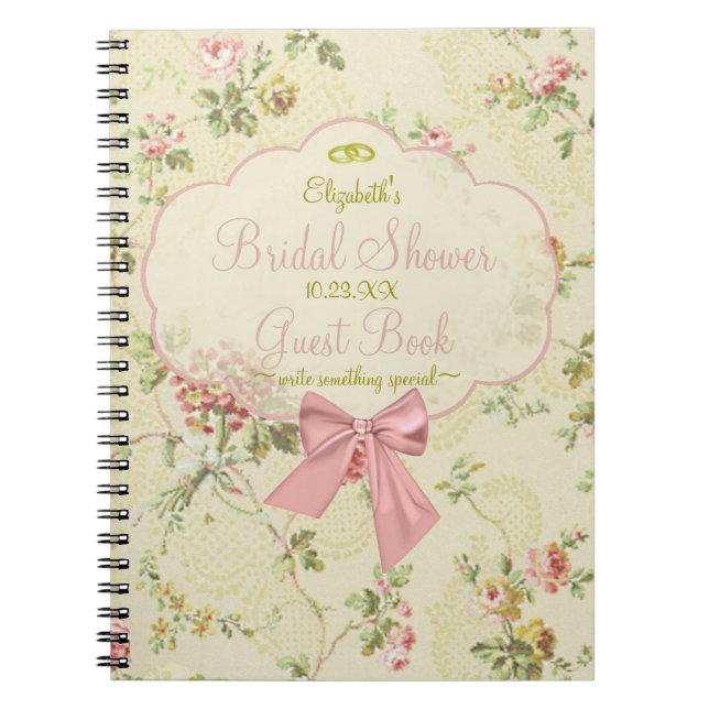 Vintage Floral Peach Bridal Shower Guestbook - Notebook (Front)