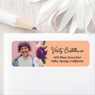 Vintage Floral Peach Roses Photo Return Address