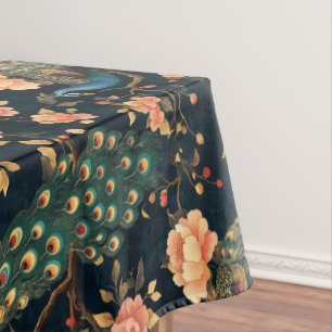 Vintage Floral Peacock Pattern Tablecloth