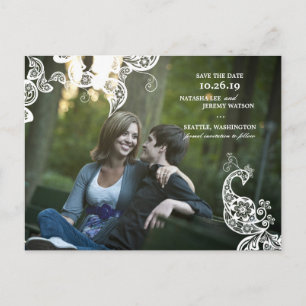 Vintage Floral Peacock Photo Save The Date Announcement Postcard