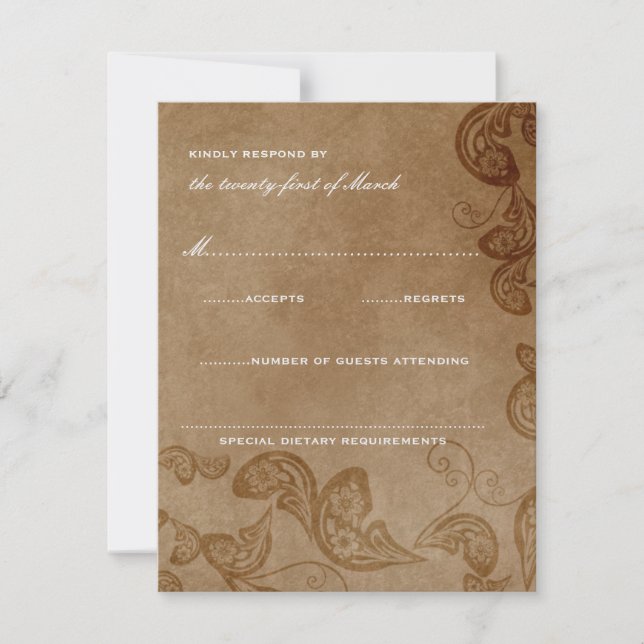 Vintage Floral Peacock Rustic Wedding RSVP Card (Front)
