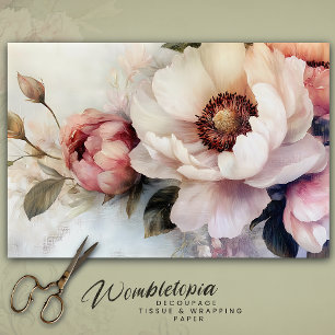 Vintage Floral Peony Bouquet Soft Pink Decoupage Tissue Paper