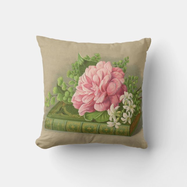 Vintage Floral Peony Classy Book Elegant Cushion (Front)